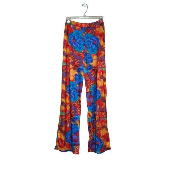 PrettyLittleThings Blue Red Abstract Print Jersey Wide Leg Pull On Pants size 4 - Picture 8 of 10